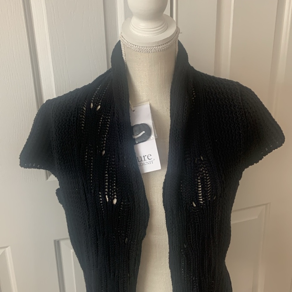 NWT “Pure Handknit” Brand Black Knit Open-Front Shawl Cardigan - Picture 3 of 17